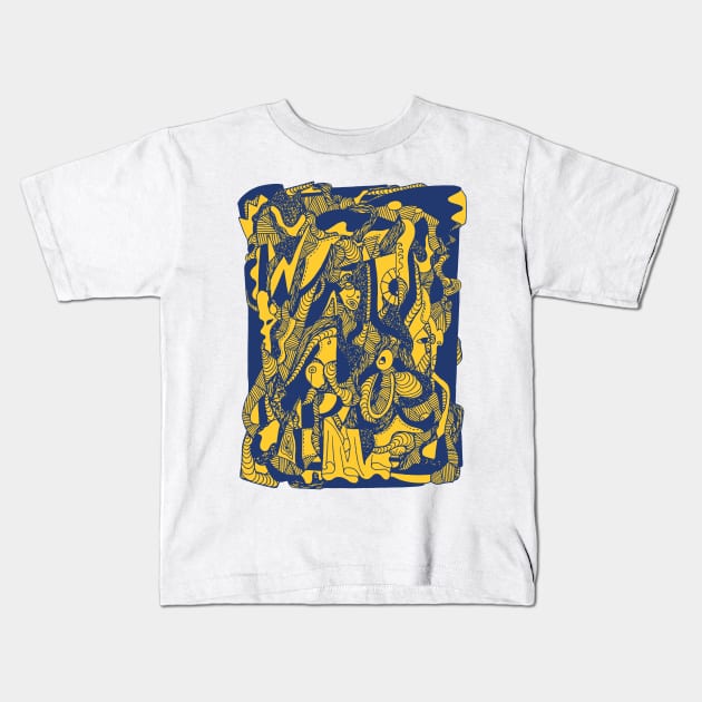 Navy Gold Color Abstract Wave of Thoughts No 4 Kids T-Shirt by kenallouis